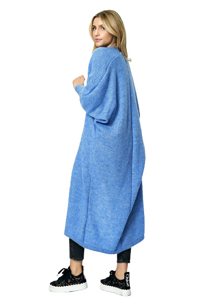 Sweter damski długi bez zapięcia z kimonowym rekawem niebieski